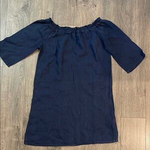 Allen Allen Linen Dress Tunic Adult Small 3/4 Sleeves Off Shoulder made in USA